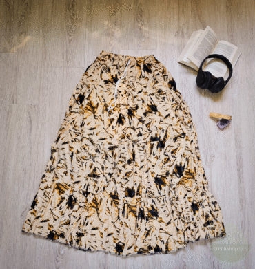 Boho Maxirock mit Farnmuster – Natur-inspirierter Look in Beige & Schwarz - Design nr 64